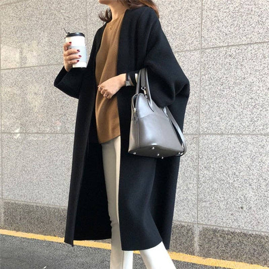 Fashionable Loose-Fitting Solid Color Coat: BLACK / One_size