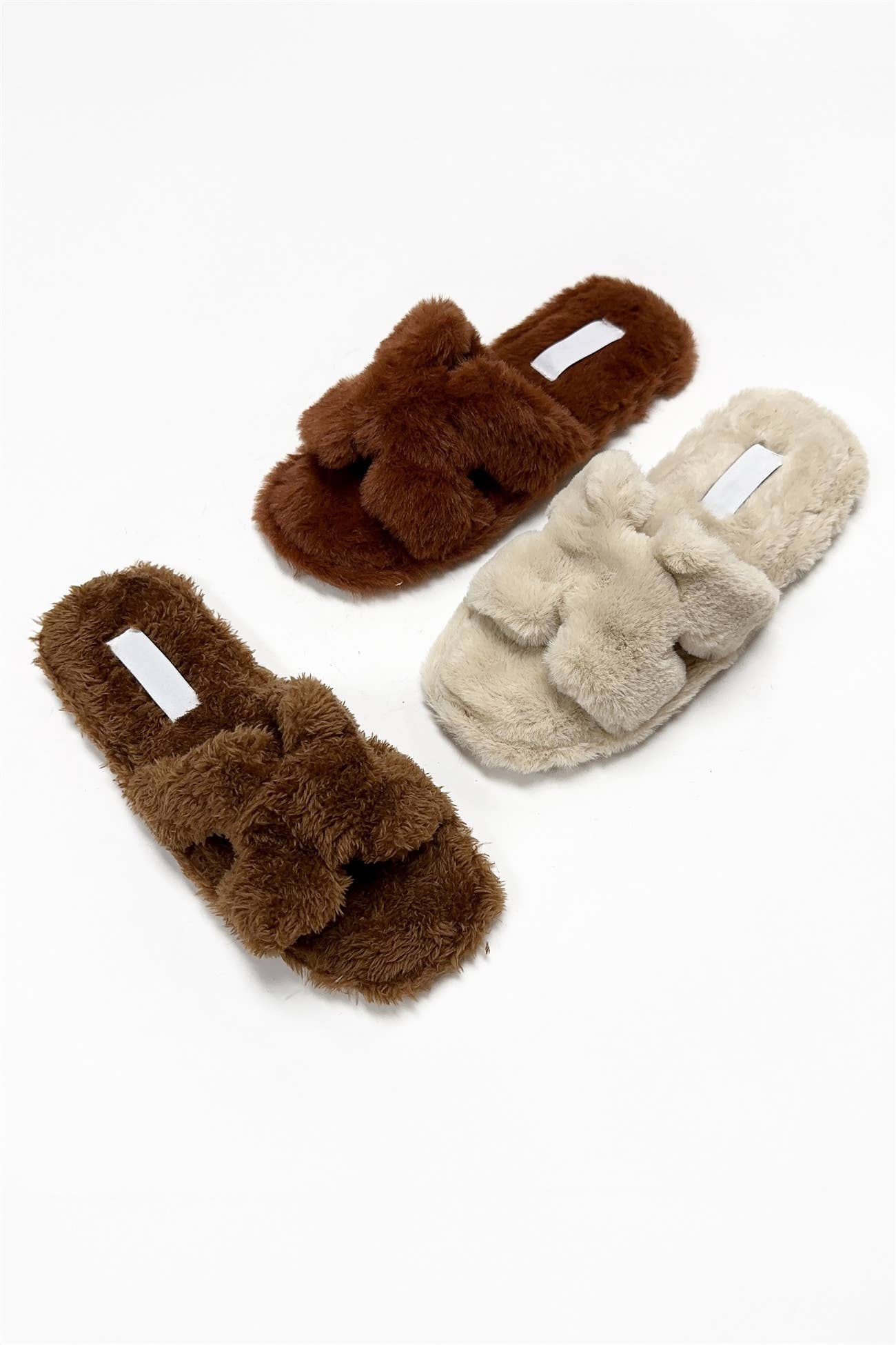 COMFY-1 FURRY H-BAND COZY SLIDE SANDALS: BEIGE / B18