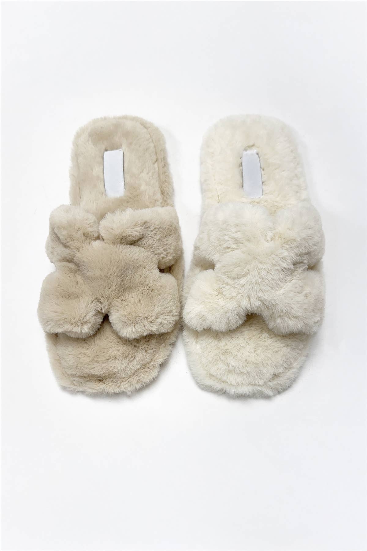 COMFY-1 FURRY H-BAND COZY SLIDE SANDALS: BEIGE / B18