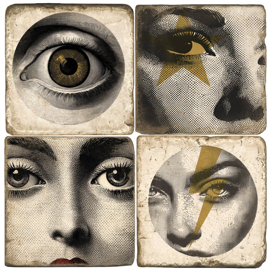 Pop Art Faces - Tumbled Marble Coasters Set/4