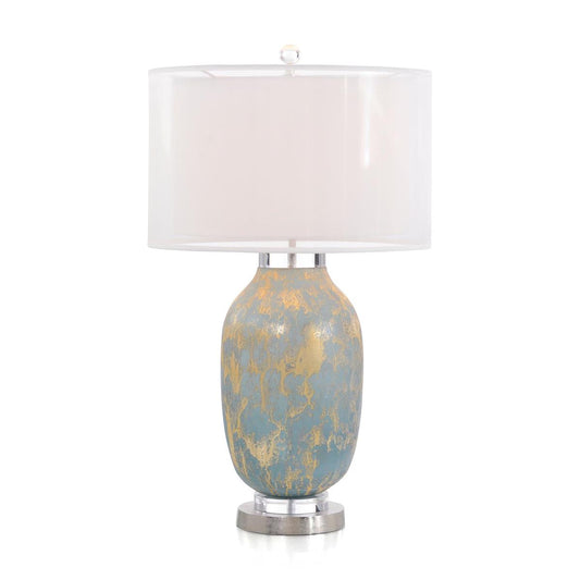 ROBIN'S-EGG BLUE SPECKLED GLASS TABLE LAMP