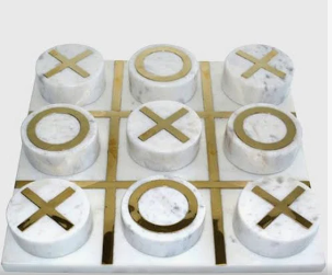 MARBLE 12x12 TIC-TAC -TOE, WHITE/GOLD