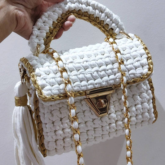 CHQEL Evening Clutch Bag for Women, Handmade Crochet Wedding