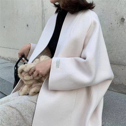 Fashionable Loose-Fitting Solid Color Coat: CREAMY / One_size